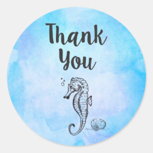 Sticker Rond Cheval de mer et coquillage sur Merci d'aquarelle