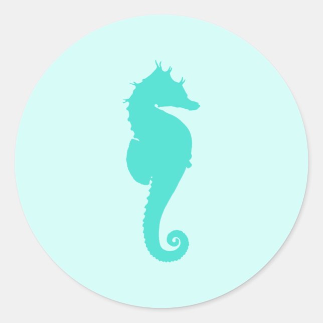 Sticker Rond Cheval de mer Turquoise (Devant)