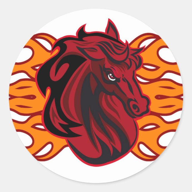 Sticker Rond Cheval de moutarde rouge sauvage (Devant)