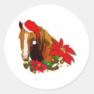 Sticker Rond Cheval de Noël