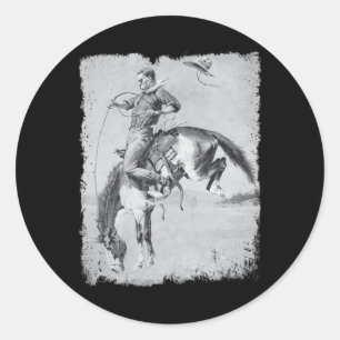 Sticker Rond Cheval de rodéo cow-boy Western Country Vintage Br