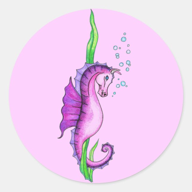 Sticker Rond Cheval d'eau violet (Devant)