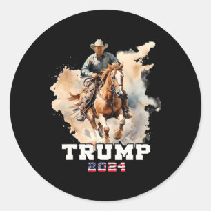 Sticker Rond Cheval d'équitation Drapeau américain Cowboy 1
