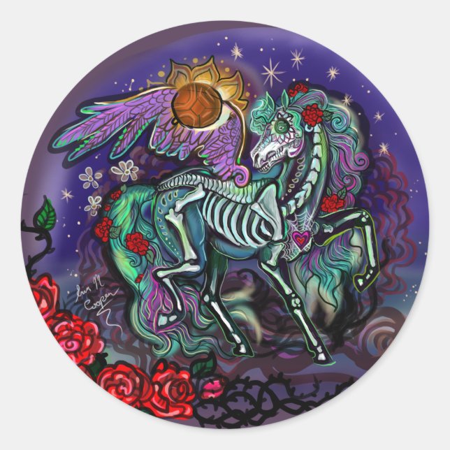 Sticker Rond Cheval Día de Muertos (Devant)