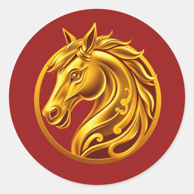 Sticker Rond Cheval d'or chinois 2026 (Devant)