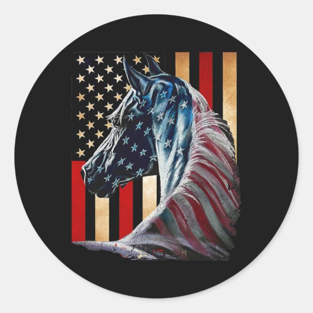 Sticker Rond Cheval Drapeau Américain Fête de l'Indépendance 4  (Devant)