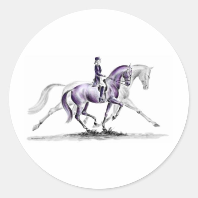 Sticker Rond Cheval Dressage en Trot Piaffe (Devant)