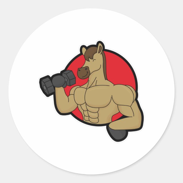 Sticker Rond Cheval en Bodybuilder avec Dumbbell (Devant)
