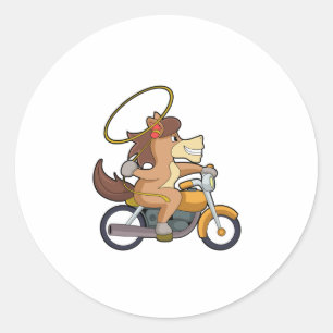 Sticker Rond Cheval en Cowboy avec Lasso & Motorcycle