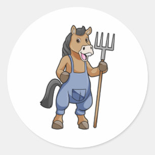 Sticker Rond Cheval en fermier avec Rake