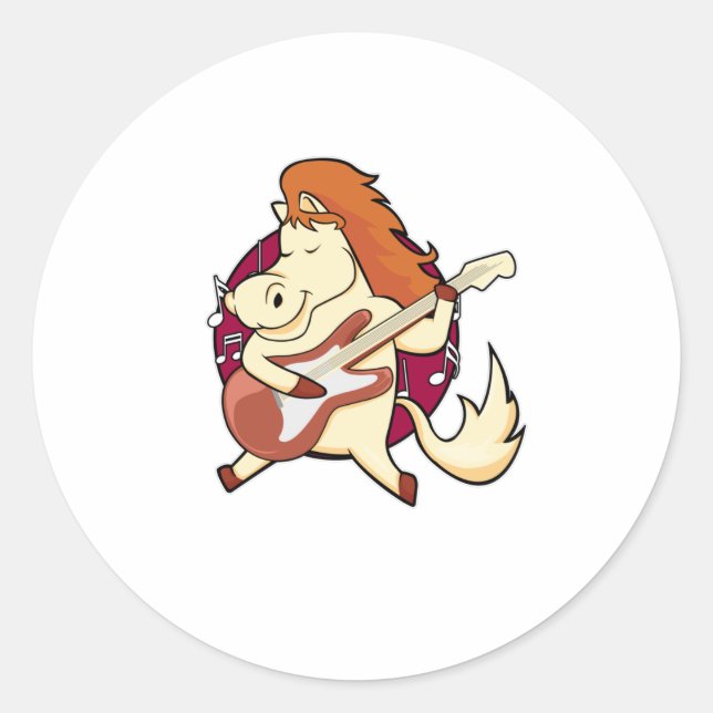 Sticker Rond Cheval en musique avec guitare (Devant)