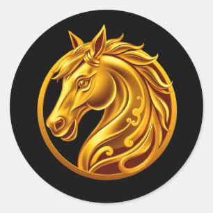 Sticker Rond Cheval en Or