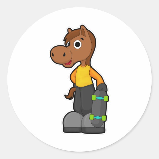 Sticker Rond Cheval en Patinage avec Skateboard (Devant)
