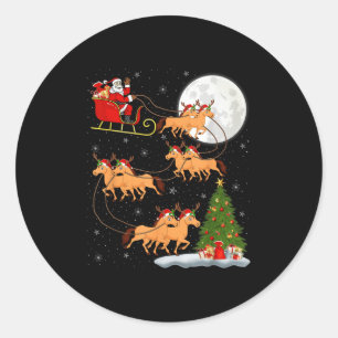 Sticker Rond Cheval équitation Père Noël Sleigh Flying Funny Ma