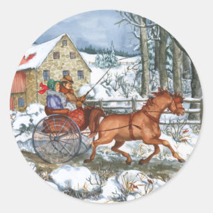 Sticker Rond Cheval et chariot