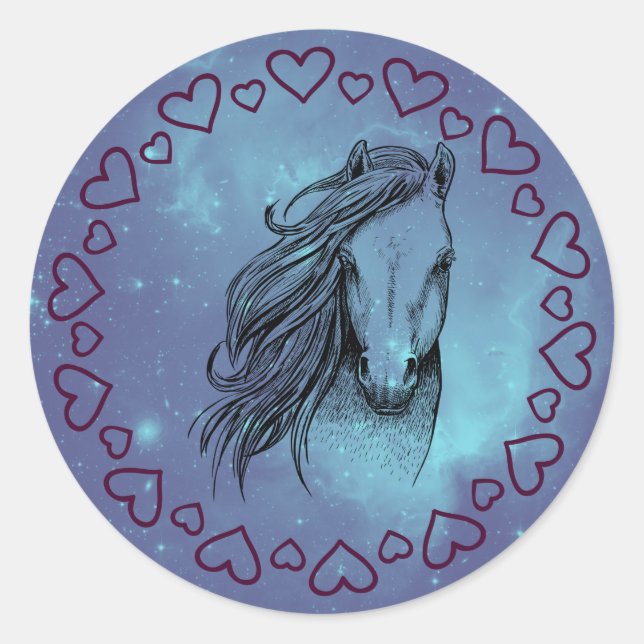 Sticker Rond Cheval et Coeurs Galaxy (Devant)