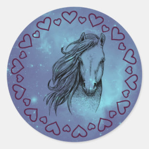 Sticker Rond Cheval et Coeurs Galaxy
