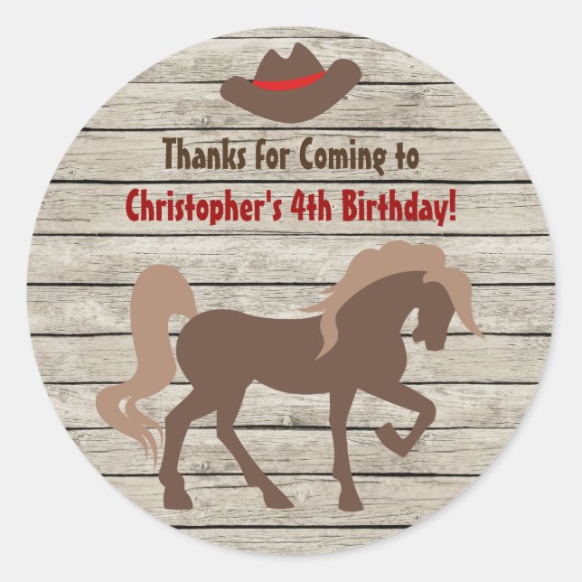 Sticker Rond Cheval et Cowboy Casquette - Barn Wood Western Ann (Devant)