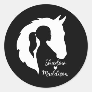 Sticker Rond Cheval et fille cheval amoureux silhouette coeur