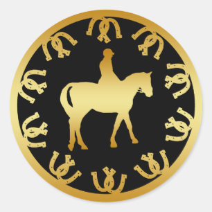 STICKER ROND CHEVAL ET RIDER - OR