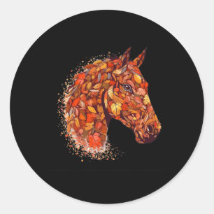Sticker Rond Cheval Face Automne Feuilles Thanksgiving Day Hors