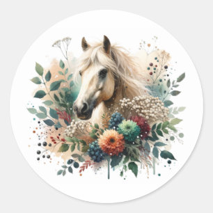 Sticker Rond Cheval Floral