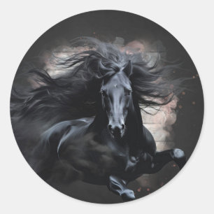 Sticker Rond Cheval frison noir