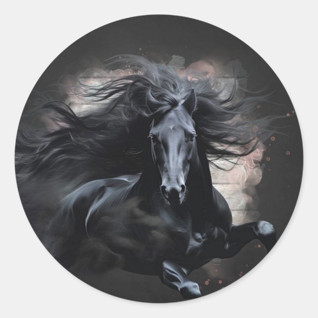 Sticker Rond Cheval frison noir (Devant)