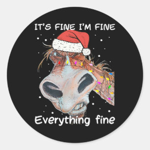 Sticker Rond Cheval Funny Cheval Noël It_s Fine I_m Fine Eve