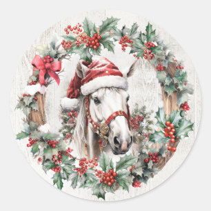 Sticker Rond Cheval gris blanc Bois de fer de la baie de Noël