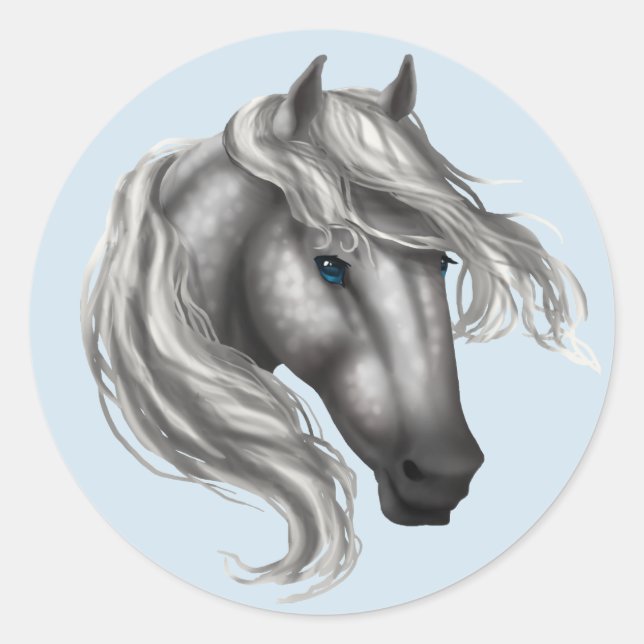 Sticker Rond Cheval gris pomme tête (Devant)
