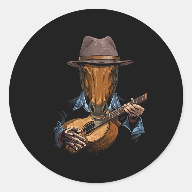 Sticker Rond Cheval Guitare acoustique Cheval Guitare Joueur de (Devant)