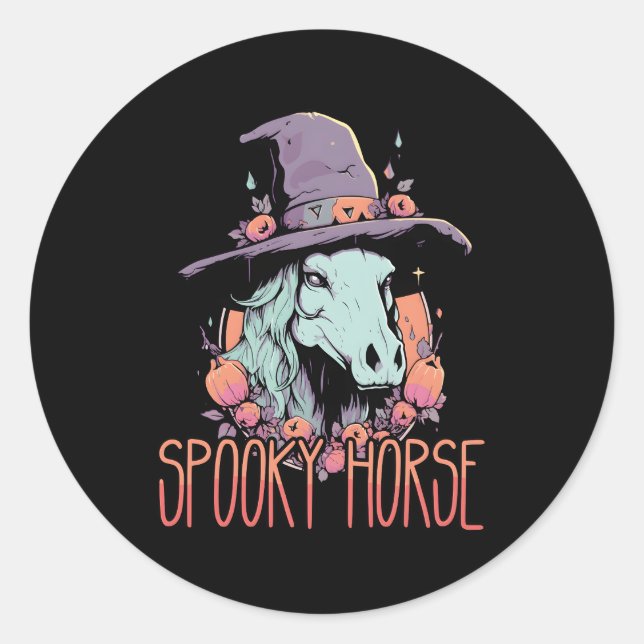 Sticker Rond Cheval Halloween Équitation Trick Ou Traite (Devant)