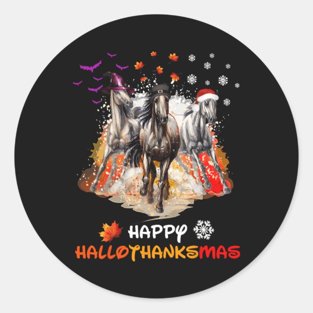 Sticker Rond Cheval Halloween Et Joyeux Noël Joyeux Hallotha (Devant)