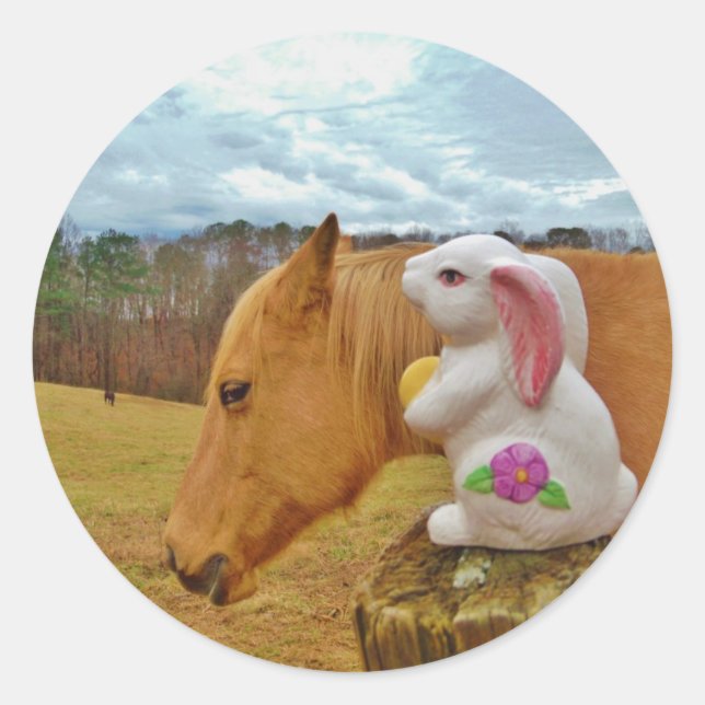 Sticker Rond Cheval Jaune, Lapin De Printemps (Devant)