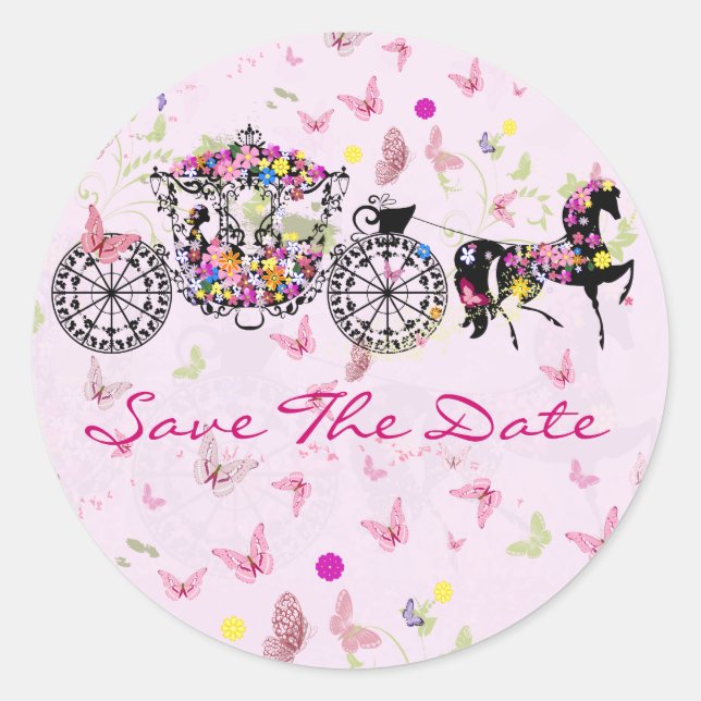 Sticker Rond Cheval mariage & Fleurs de transport & Papillons (Devant)