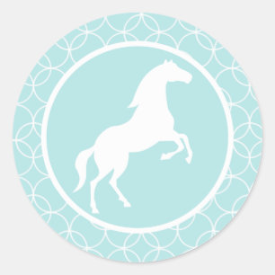 Sticker Rond Cheval mignon ; Cercles Bleus Bébé