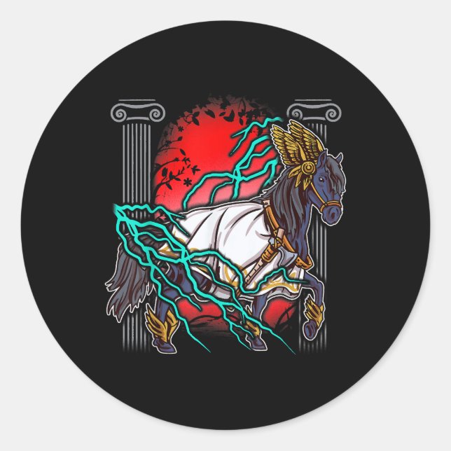 Sticker Rond Cheval Mythes Grecs Zeus Dieux Anciens Equine Ligh (Devant)