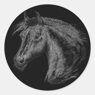 Sticker Rond Cheval : Noir