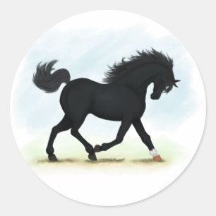 Sticker Rond Cheval noir avec étoile et jarret (Beauté noire)