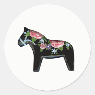 Sticker Rond Cheval noir avec Rose