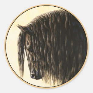 Sticker Rond Cheval noir Friésien