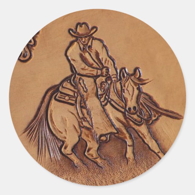 Sticker Rond Cheval occidental en cuir équitation Rodeo Cowboy (Devant)