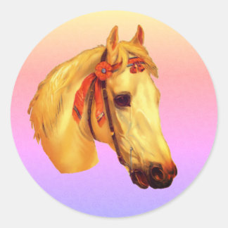 Sticker Rond Cheval Palomino d'Art vintage