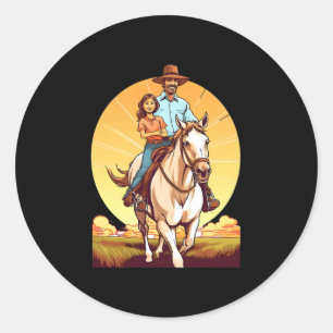 Sticker Rond Cheval Papa Père Fille Horseback équitation Père