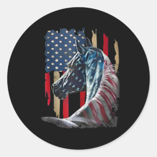Sticker Rond Cheval Patriotique Drapeau Usa Cheval Vintage 4 Ju