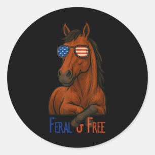 Sticker Rond Cheval patriotique drôle Feral & Free 4 juille
