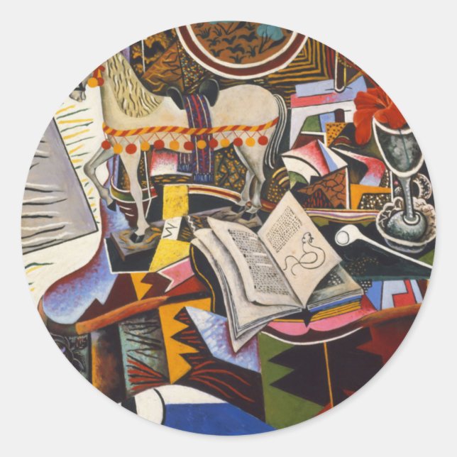 Sticker Rond Cheval Pipe Fleur rouge par Joan Miro (Devant)