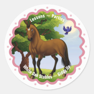 Sticker Rond Cheval Pur-Sang au Pâturage