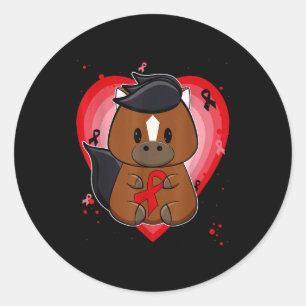 Sticker Rond Cheval Pur-Sang Avec Ruban Maladie Cardiaque Sensi
